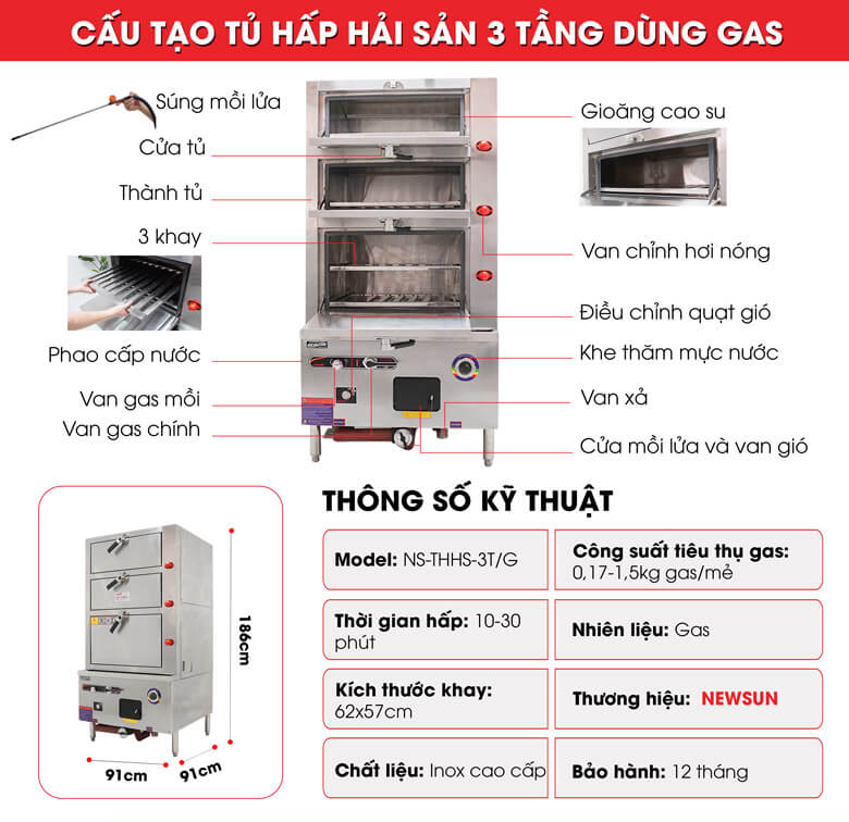 Thiết kế tối ưu của tủ hấp dùng gas Thiết kế tối ưu của tủ hấp dùng gas
