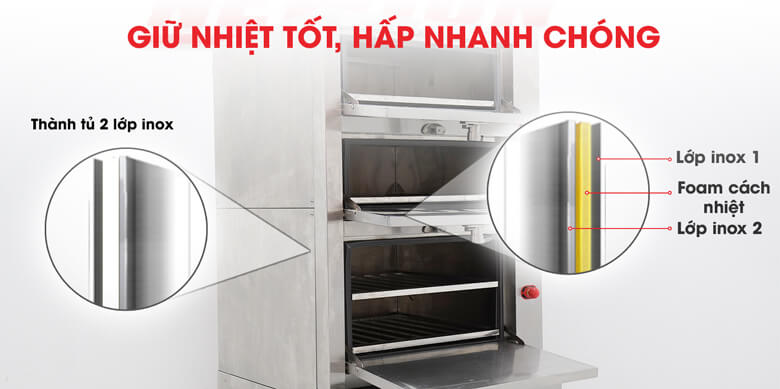 Tủ hấp hải sản 3 tầng dùng điện thiết kế tối ưu Tủ hấp hải sản 3 tầng dùng điện thiết kế tối ưu