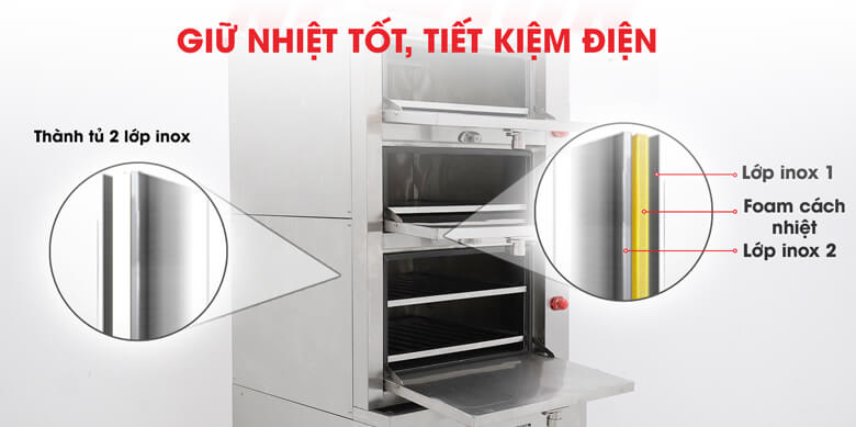 Tủ hấp hải sản 3 tầng dùng điện giữ nhiệt tốt, tiết kiệm điện Tủ hấp hải sản 3 tầng dùng điện giữ nhiệt tốt, tiết kiệm điện