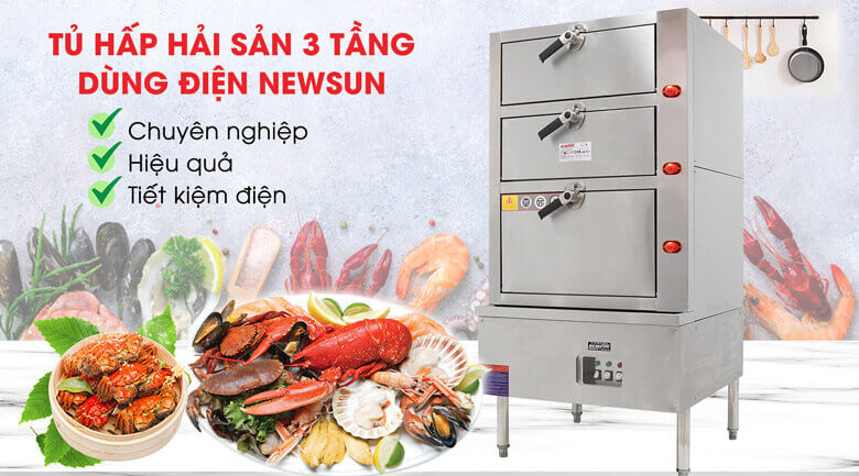 tủ hấp hải sản 3 tầng dùng điện NEWSUN tủ hấp hải sản 3 tầng dùng điện NEWSUN