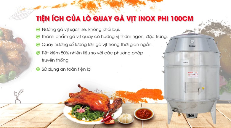 Lợi ích khi sử dụng lò quay gà vịt inox phi 100cm Lợi ích khi sử dụng lò quay gà vịt inox phi 100cm