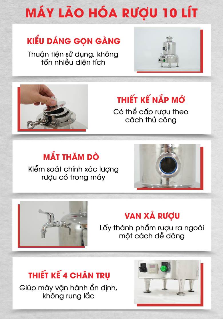 Các chi tiết thiết kế tối ưu của máy lão hóa rượu 10 lít Các chi tiết thiết kế tối ưu của máy lão hóa rượu 10 lít