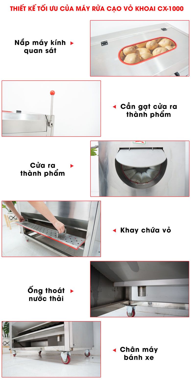 Thiết kế tối ưu của máy cạo vỏ khoai CX-1000 Thiết kế tối ưu của máy cạo vỏ khoai CX-1000